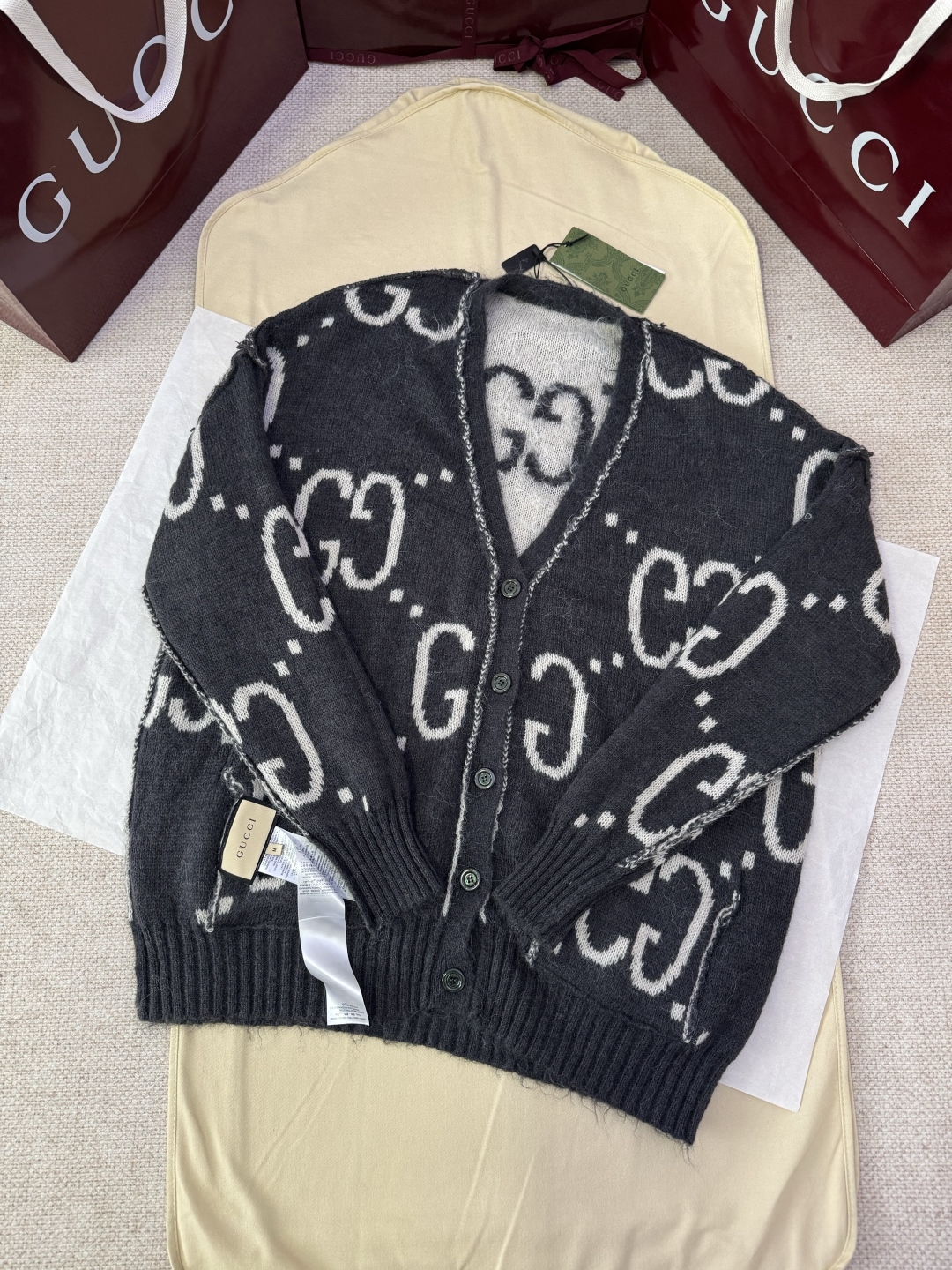 GUCCI Jacquard Mohair Reversible Cardigan