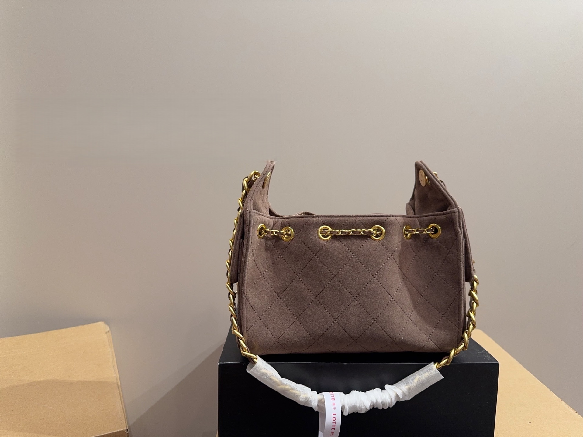 CHANEL 25A Suede Drawstring Hobo Bucket Bag