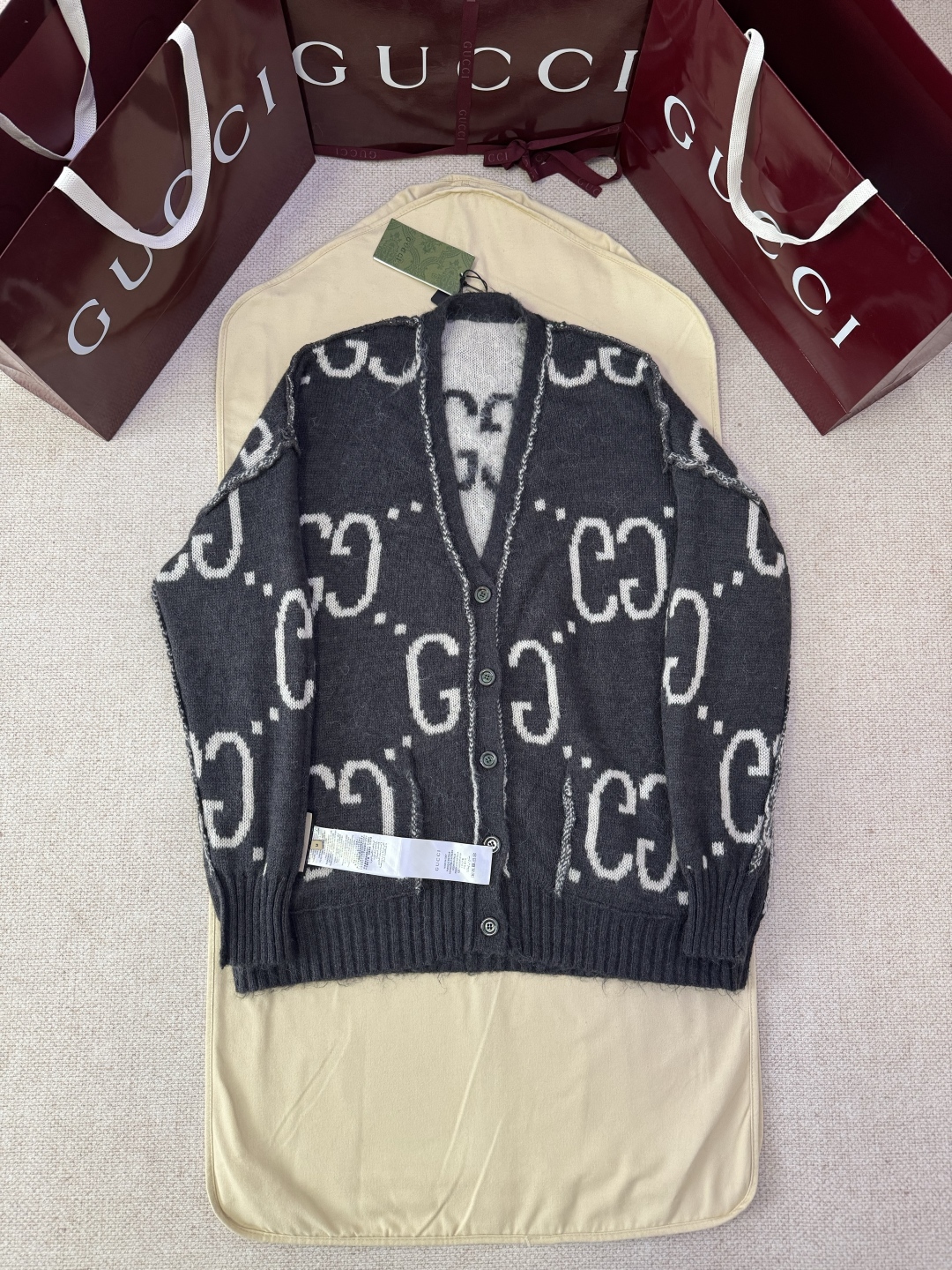 GUCCI Jacquard Mohair Reversible Cardigan
