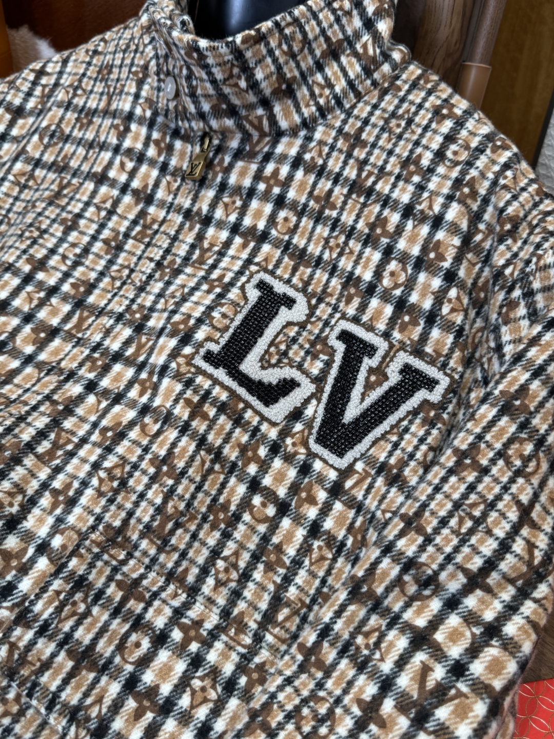 LOUIS VUITTON Beaded Monogram Embroidered Baseball Jacket