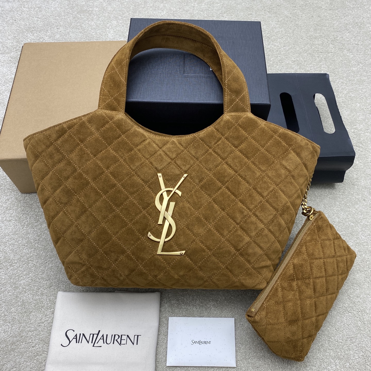 YSL ICARE Medium in quilted suede
