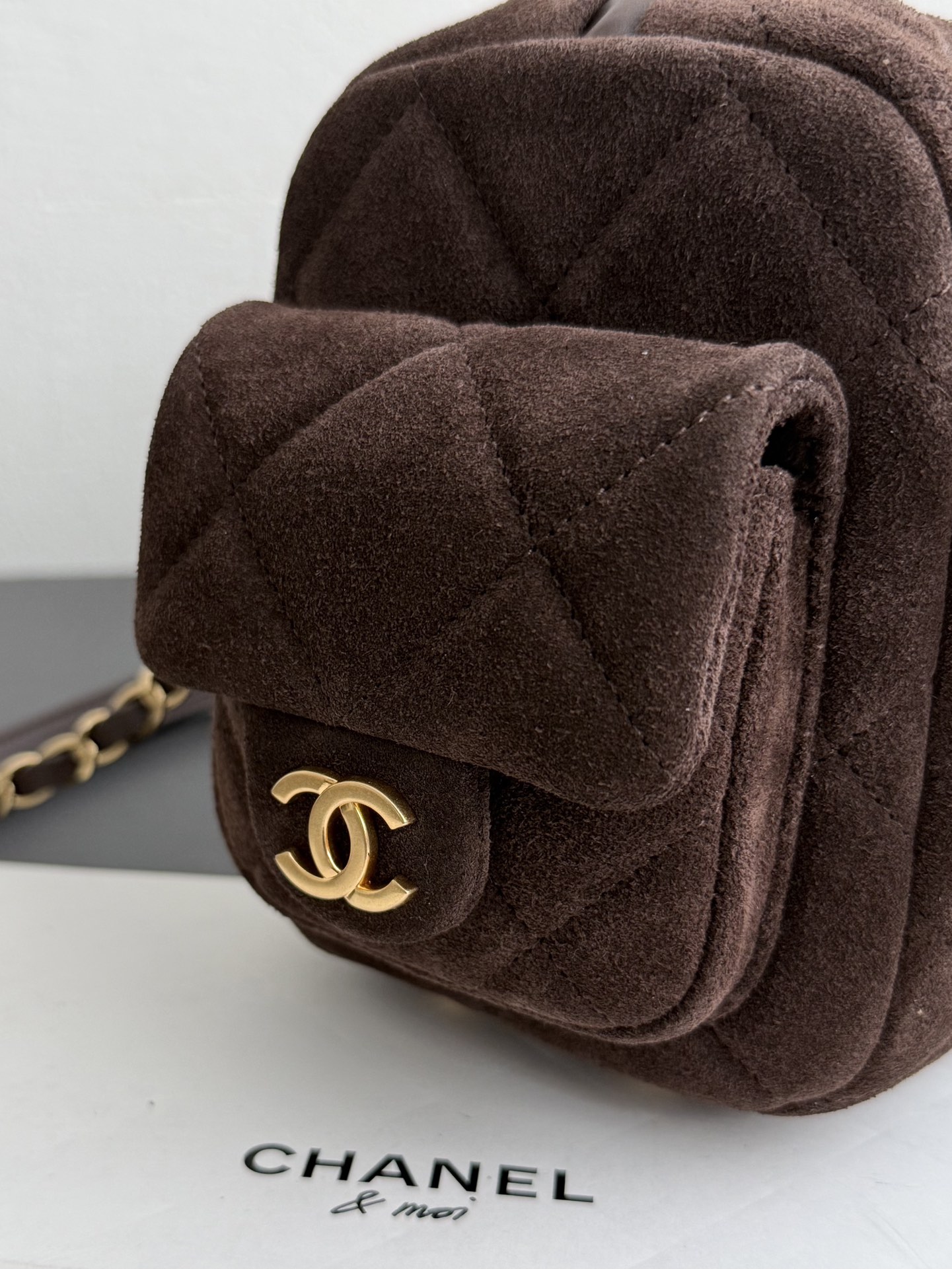Chanel Small Bowling Bag Dark Brown Suede