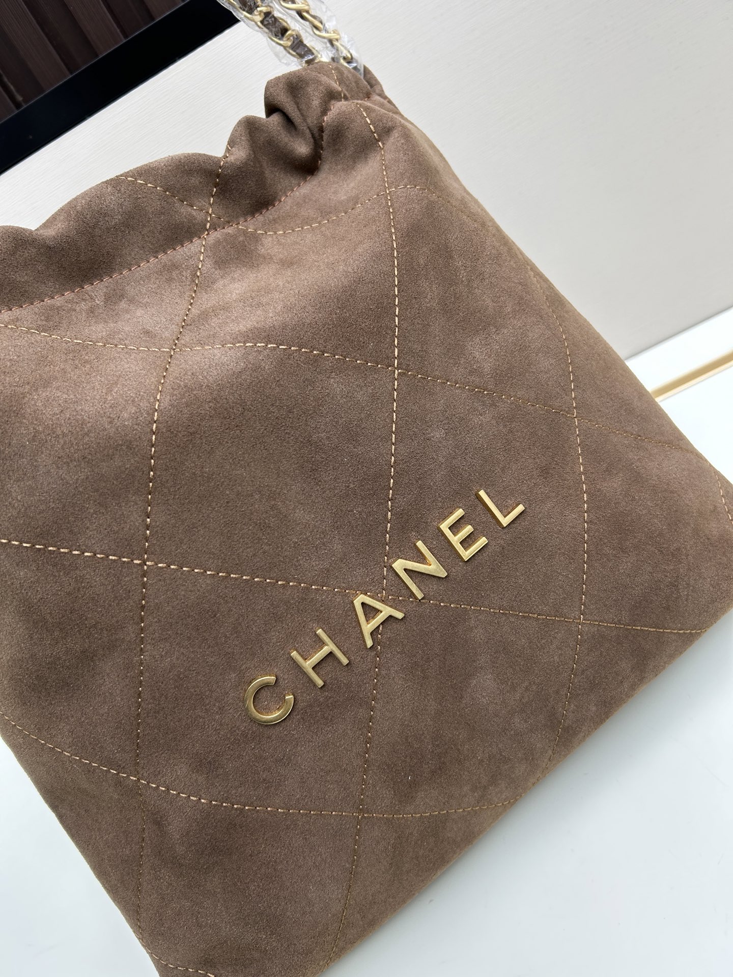 Chanel 22 Bag in Suede with Gold-Tone Hardware