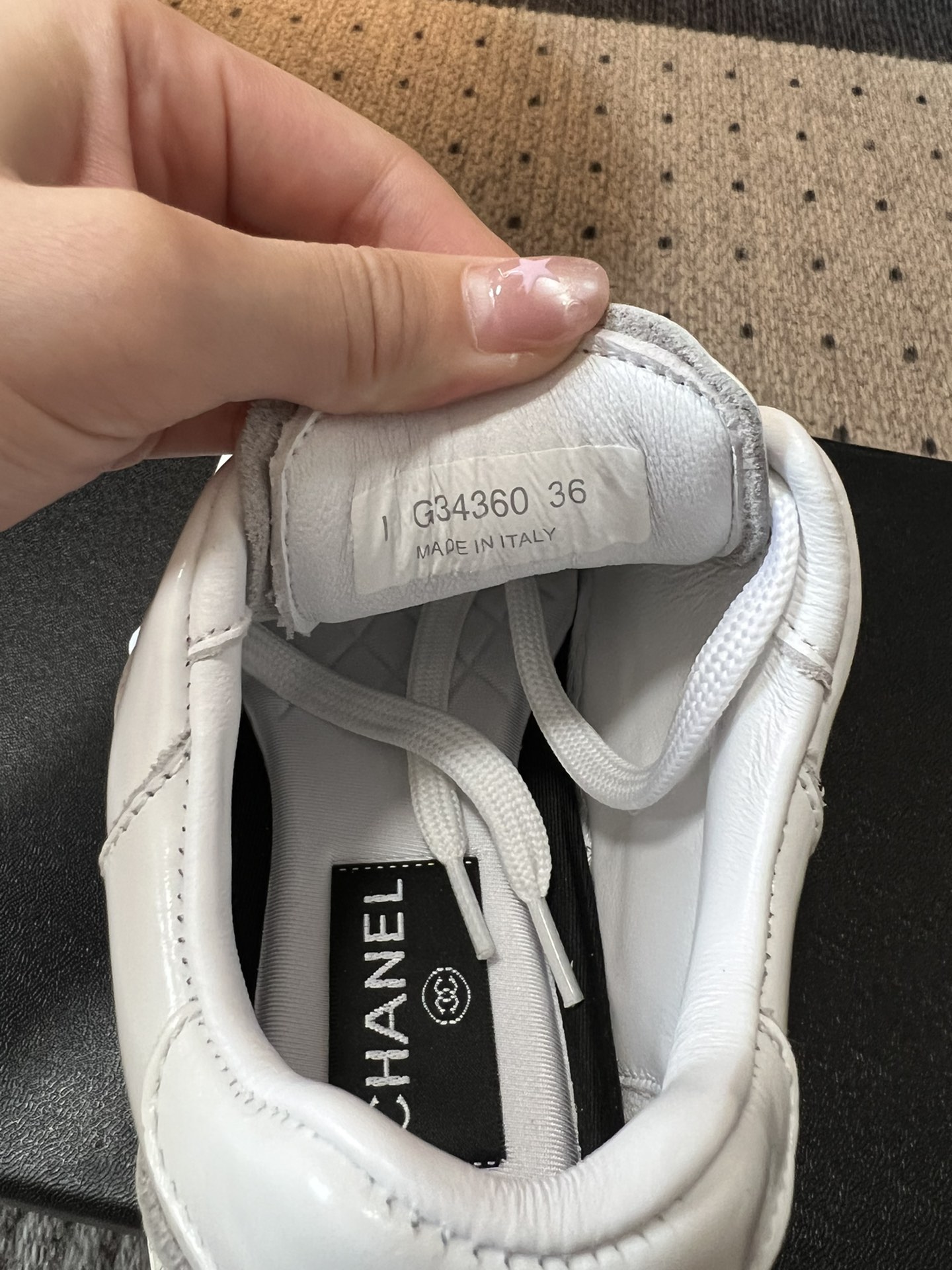 CHANEL Patent Leather Low-Top Trainers Light Beige
