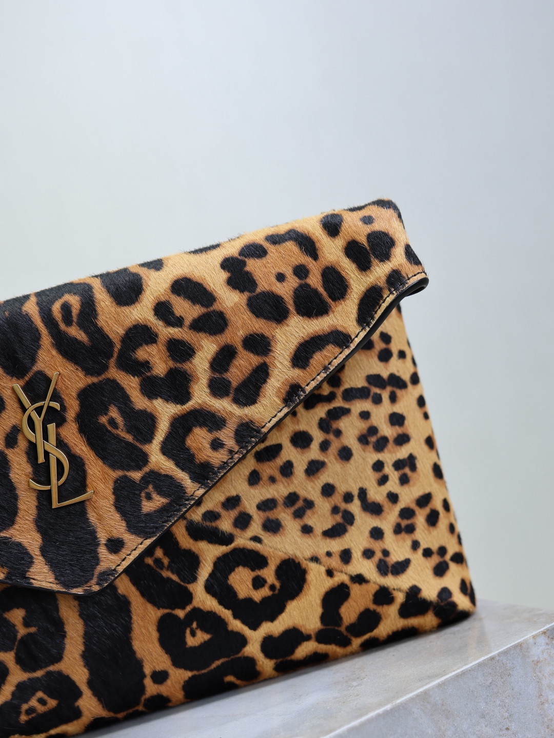 SAINT LAURENT Cassandre leather-trimmed leopard-print calf hair shoulder bag