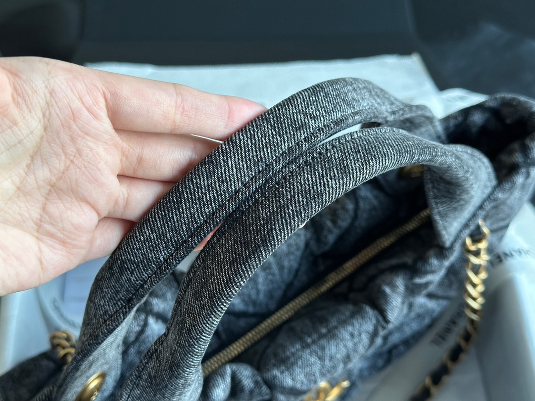 CHANEL Bow Bag Washed Denim & Gold-Tone Metal Black