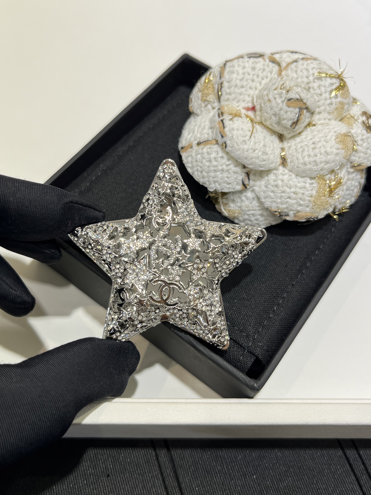 CHANEL Silver Hollow Star Brooch