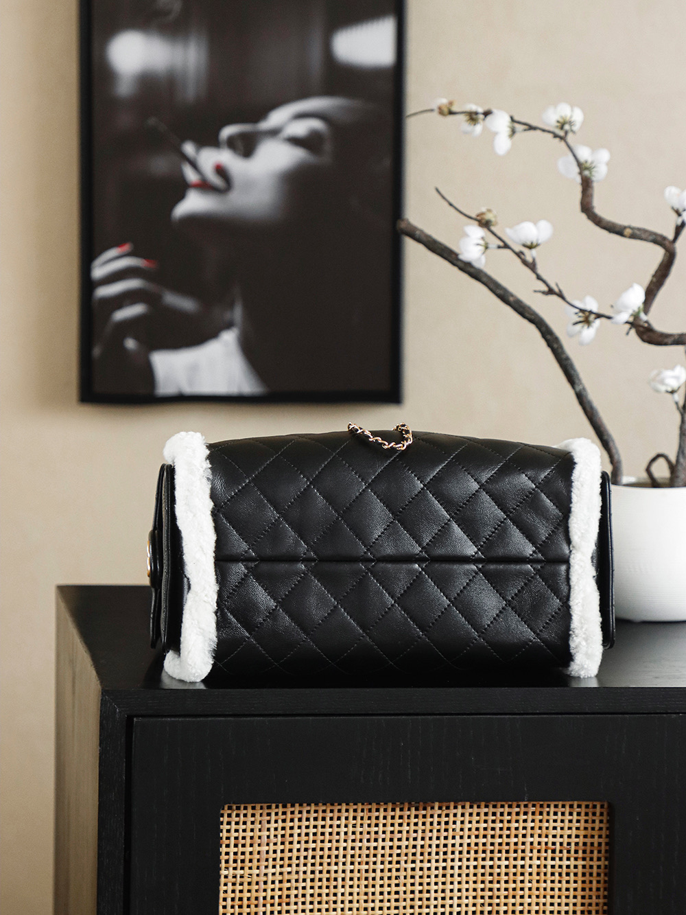 Chanel 25K Hobo Bag — Black Quilted Leather with Shearling Trim (Small)