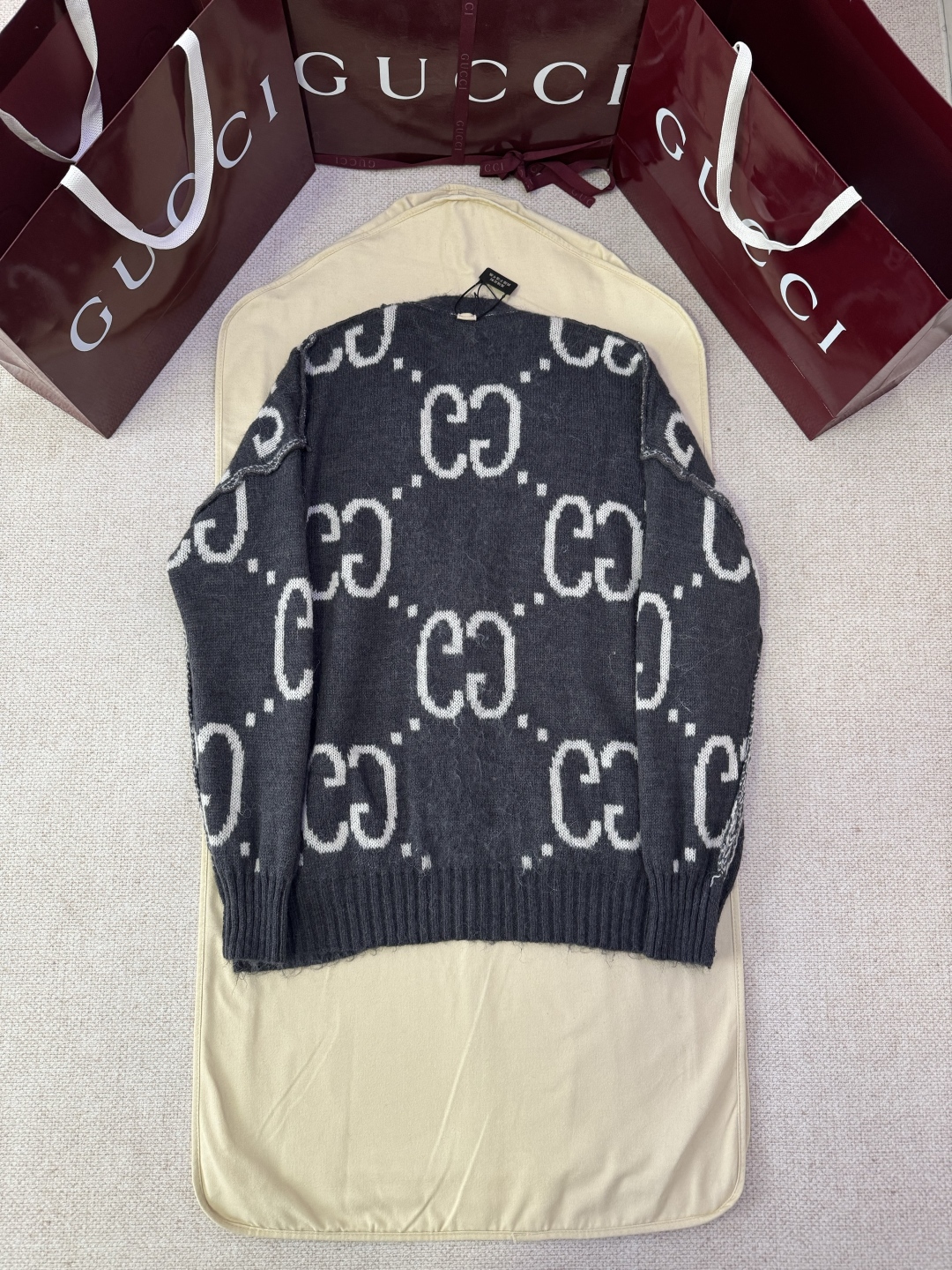 GUCCI Jacquard Mohair Reversible Cardigan