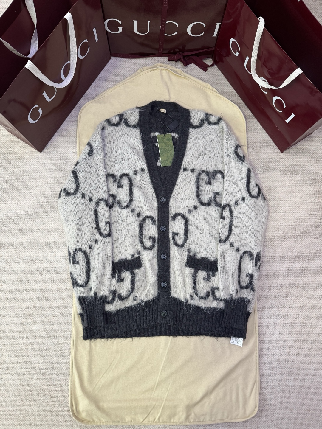 GUCCI Jacquard Mohair Reversible Cardigan