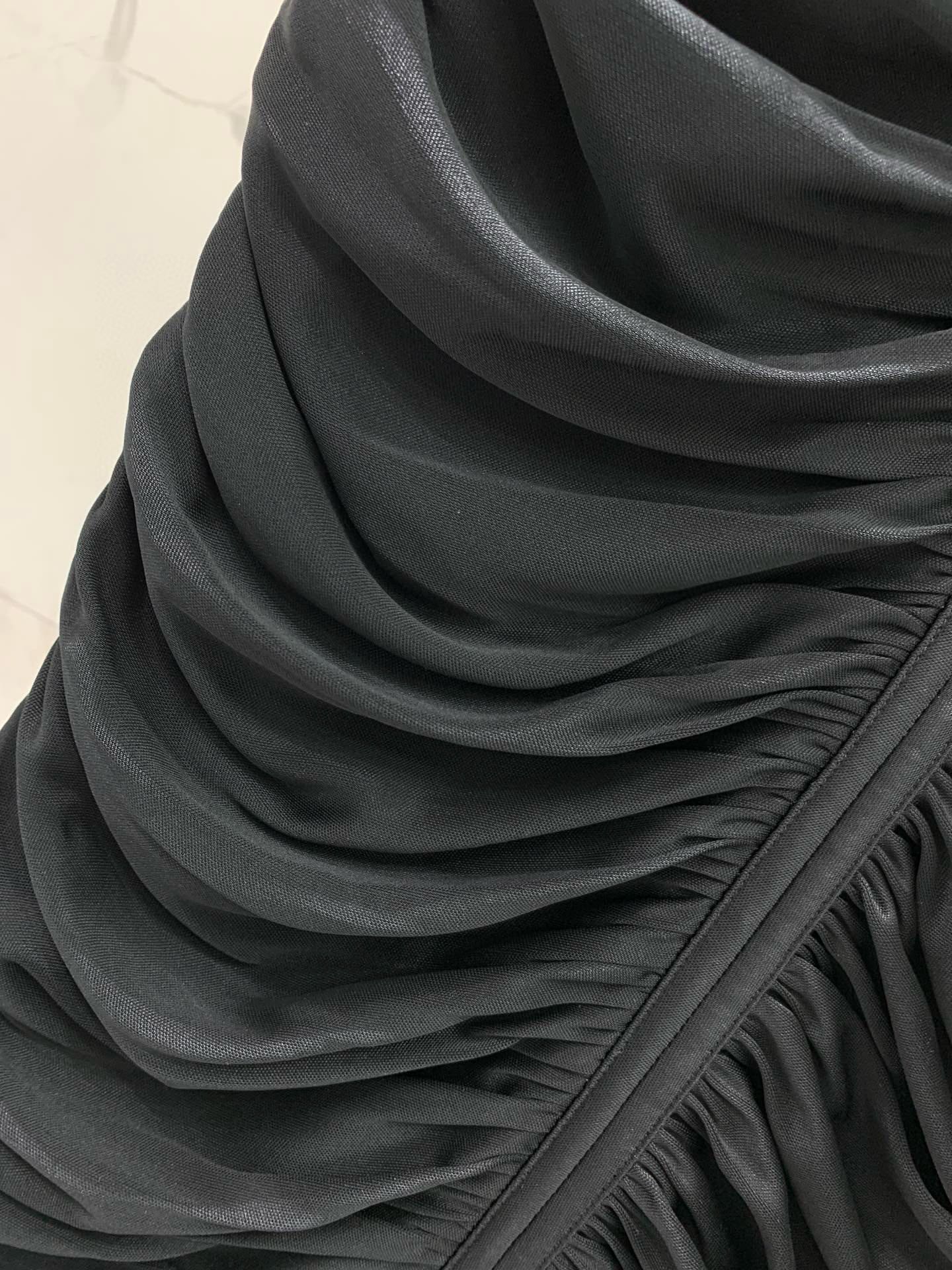 SAINT LAURENT Pleated Acetate Knit Midi Skirt