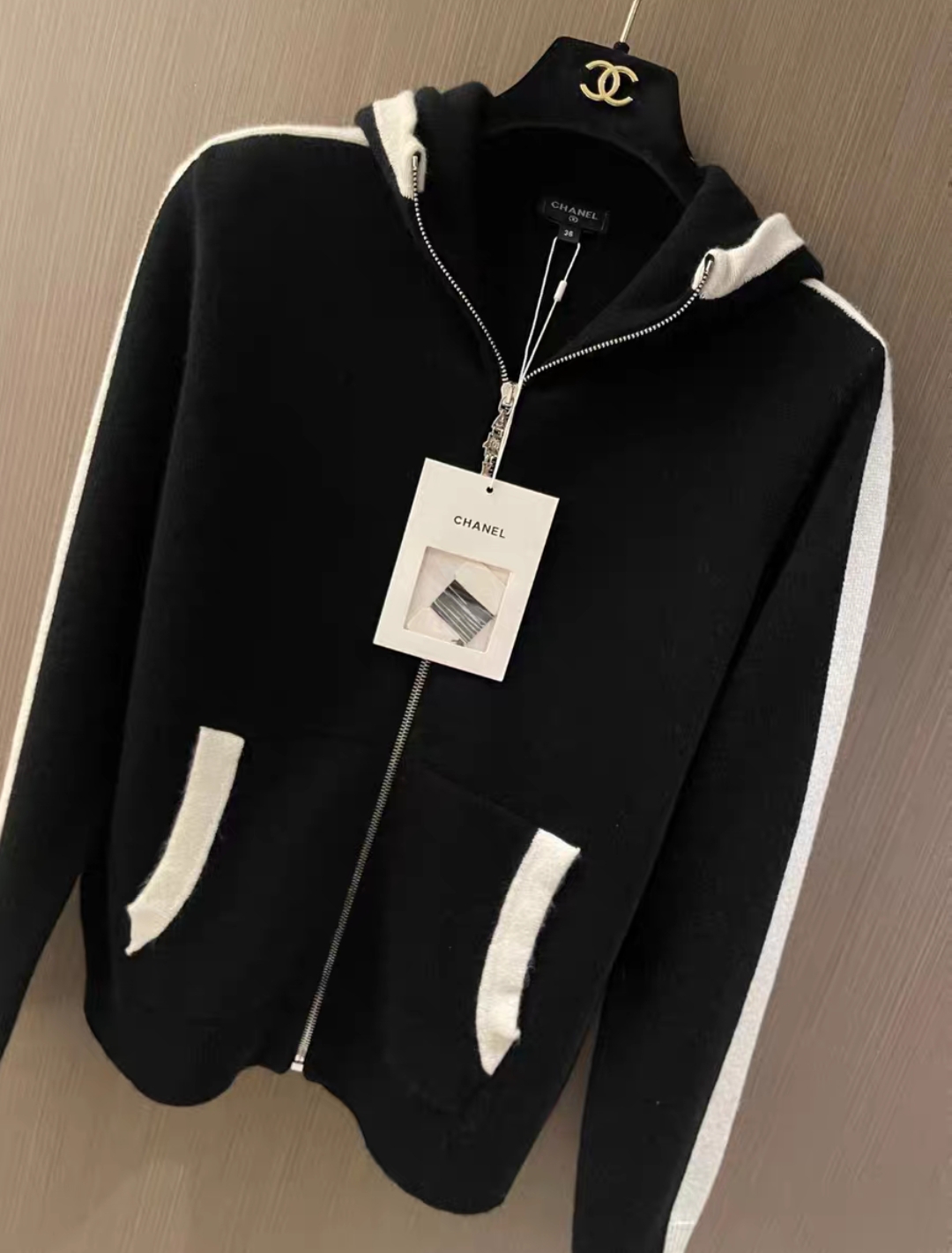CHANEL Cashmere Hooded Zip-Up Jacket
