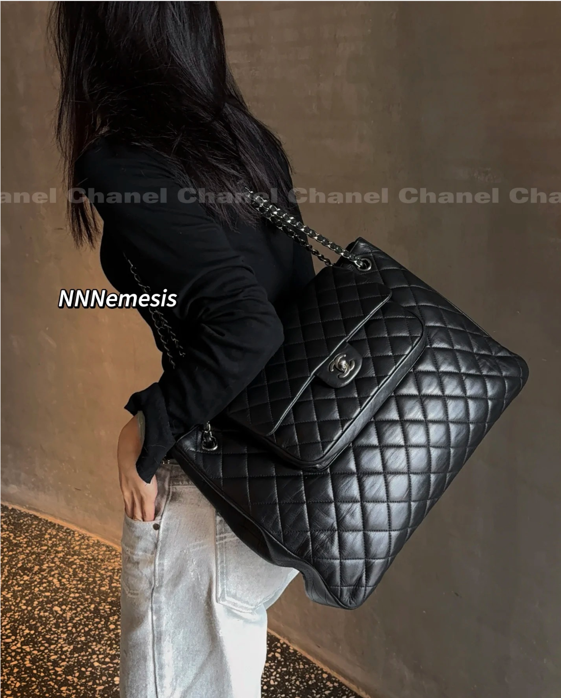 Chanel Black & Silver Large Pocket Tote