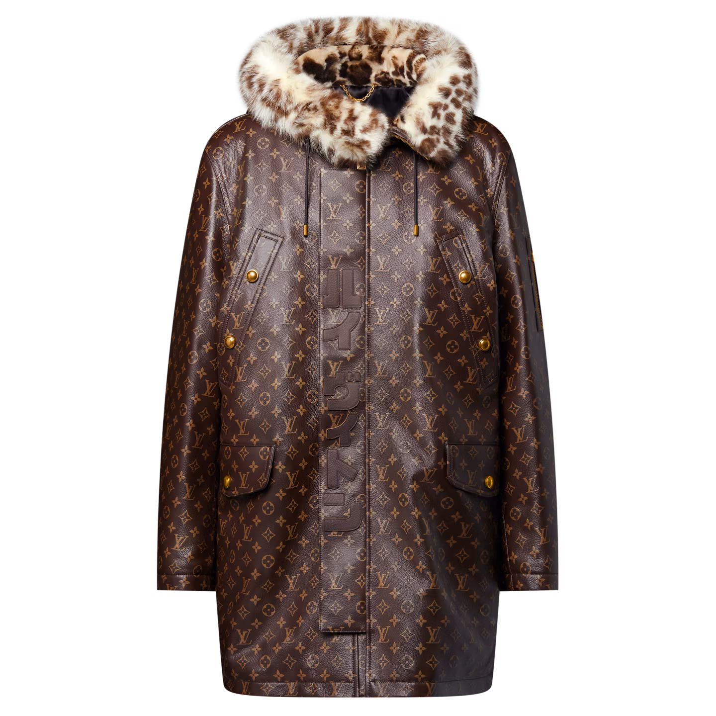 LV 1AIMZ0 Monogram Leather Parkaleopard