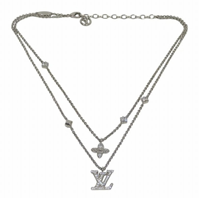 Louis Vuitton Lady LV M02515 GP x Rhinestone Necklace Silvery