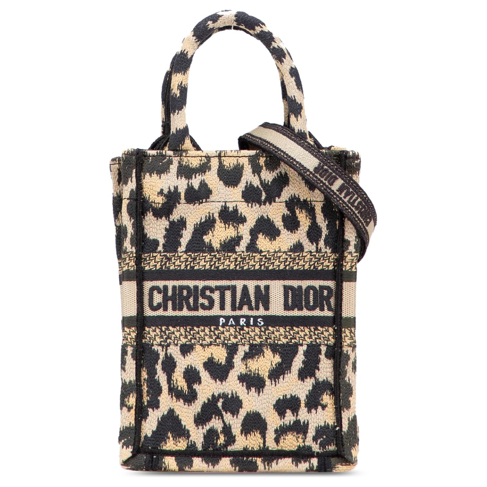 Dior Leopard Print Canvas Leopard Vertical Book Tote Beige