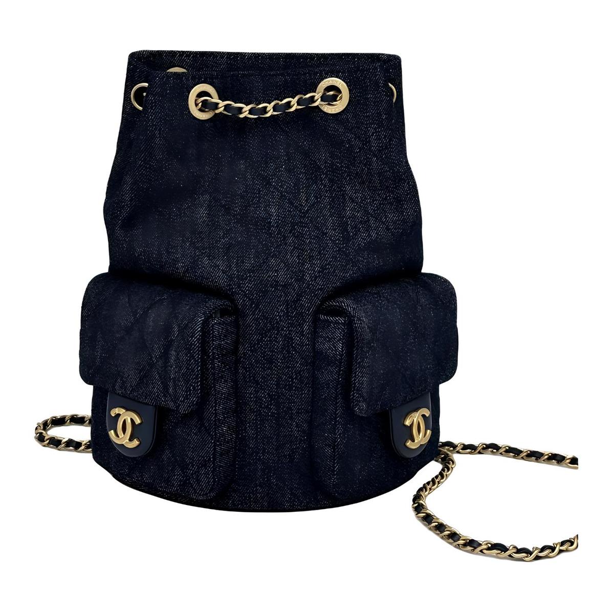 Chanel Leather Backpack Women's Dark Blue