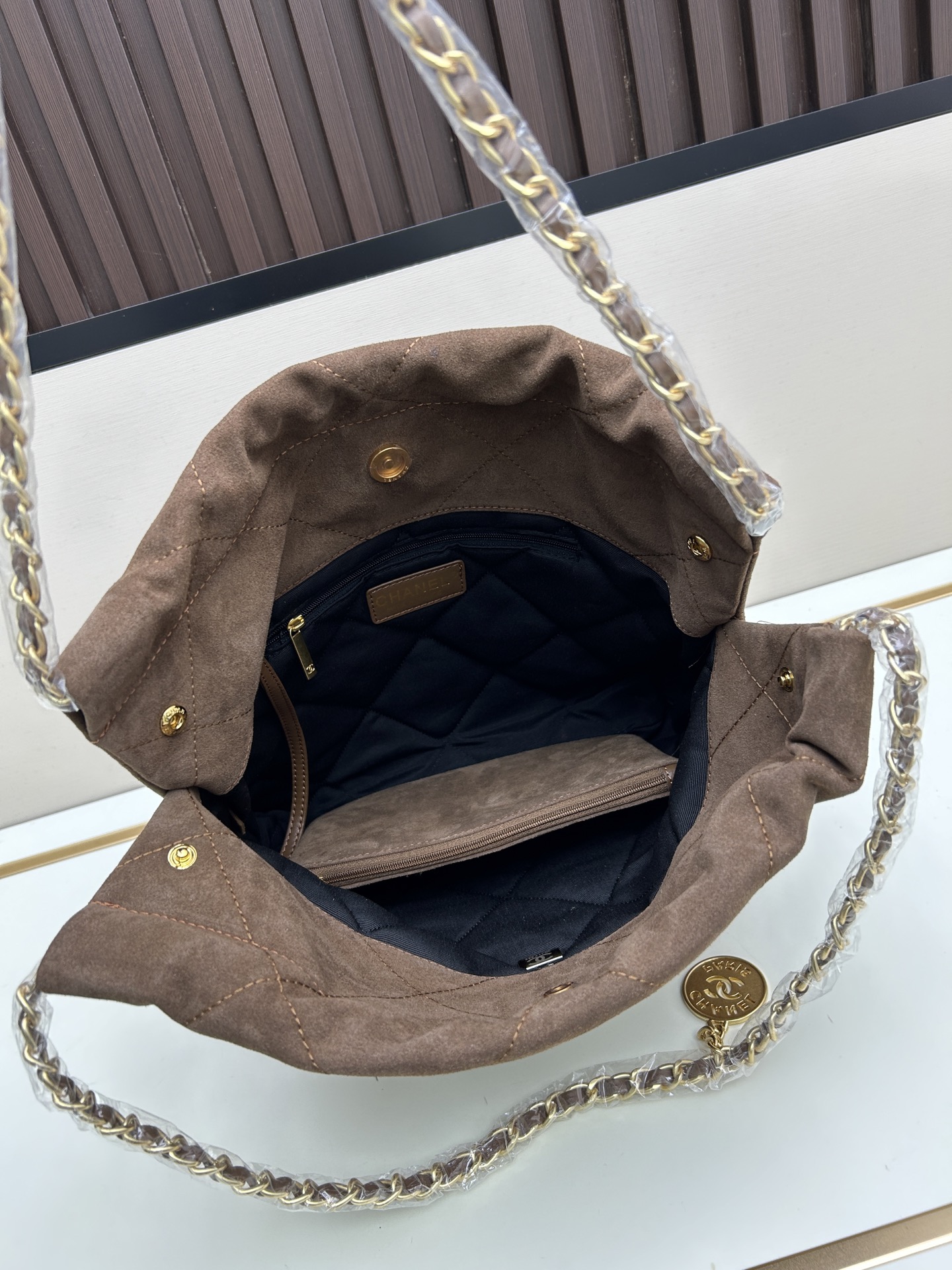 Chanel 22 Bag in Suede with Gold-Tone Hardware