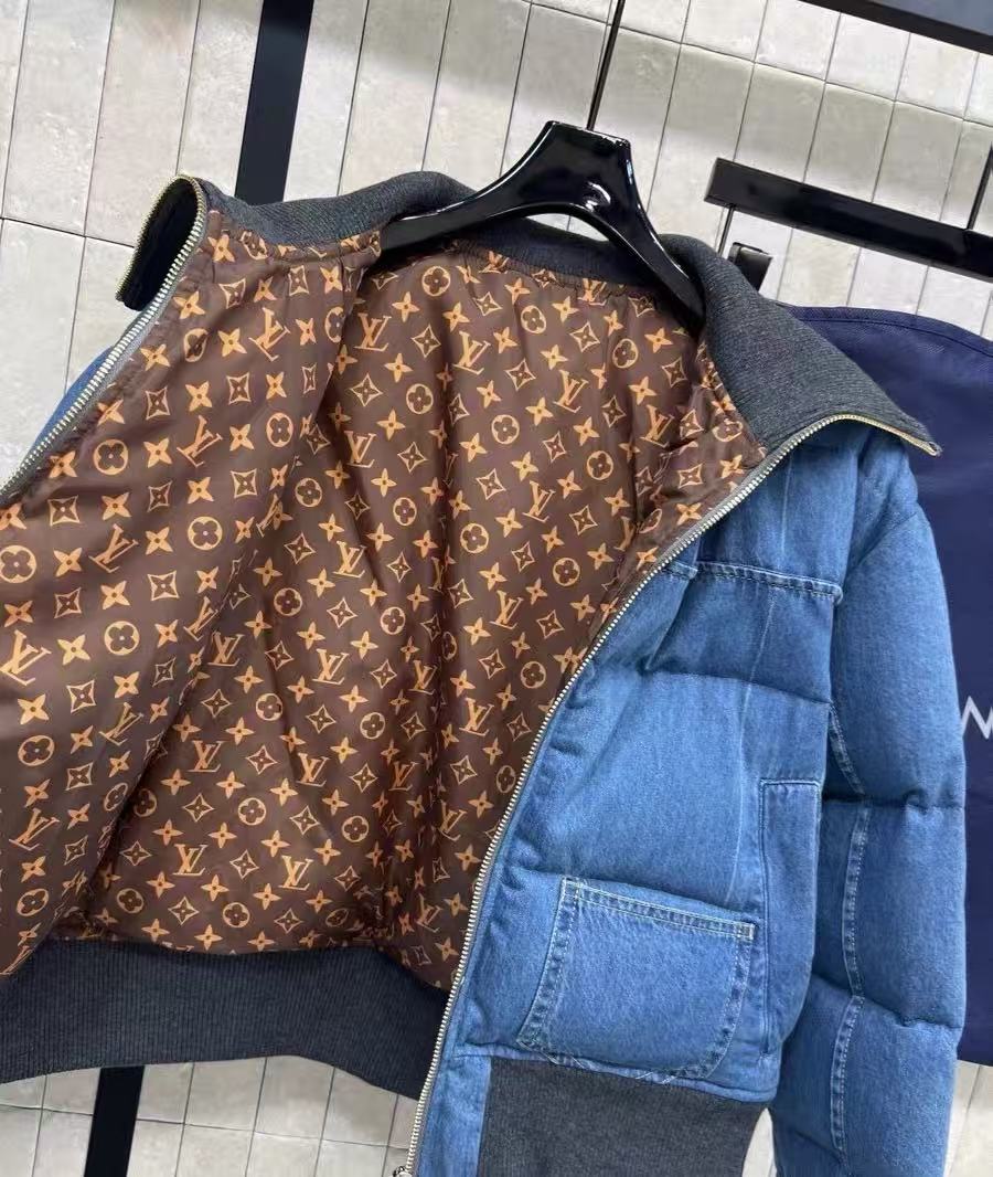 LOUIS VUITTON Denim Print Puffer Jacket