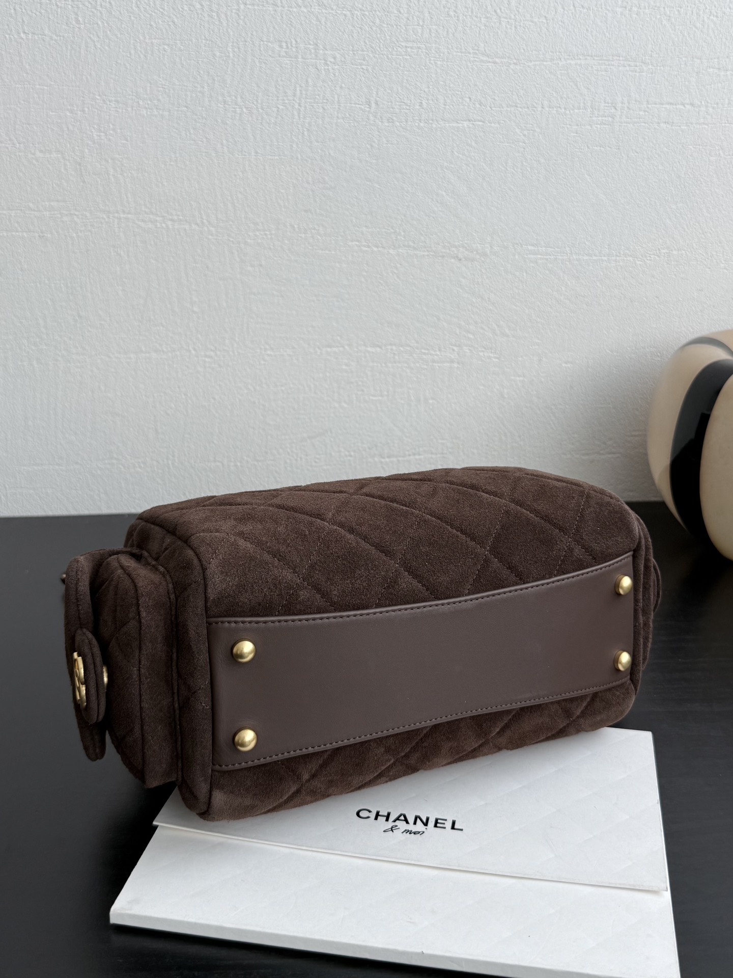 Chanel Small Bowling Bag Dark Brown Suede