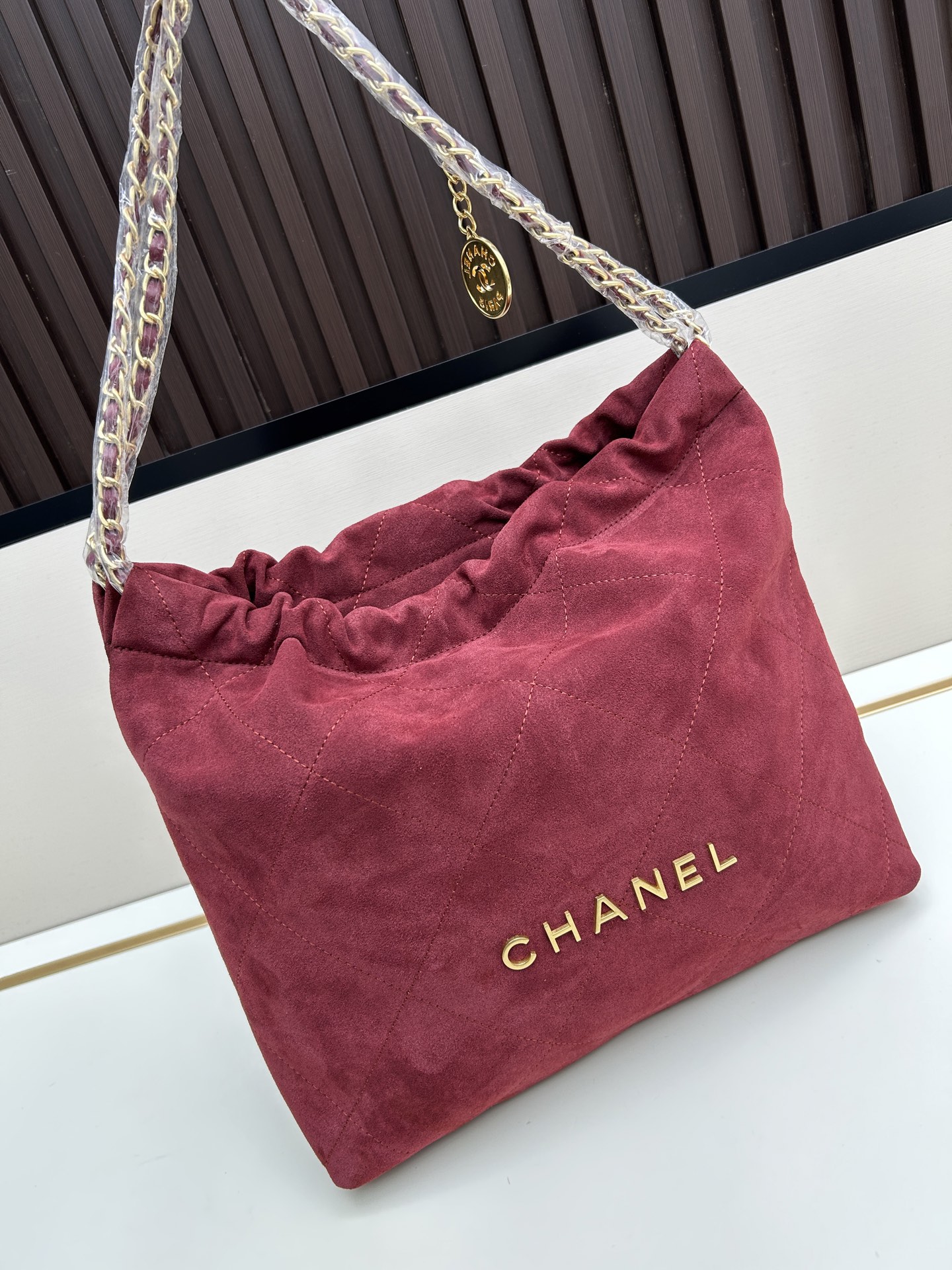 Chanel 22 Bag in Suede with Gold-Tone Hardware