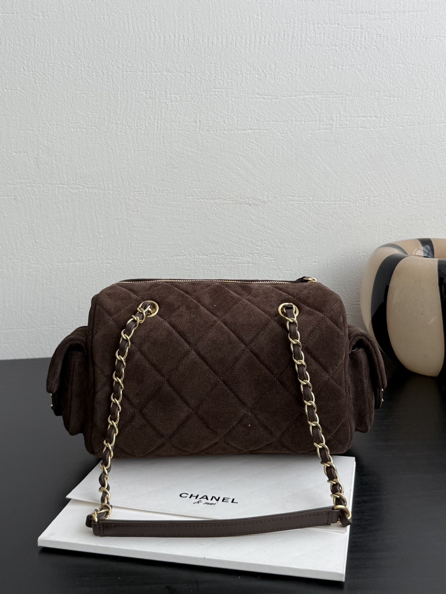 Chanel Small Bowling Bag Dark Brown Suede