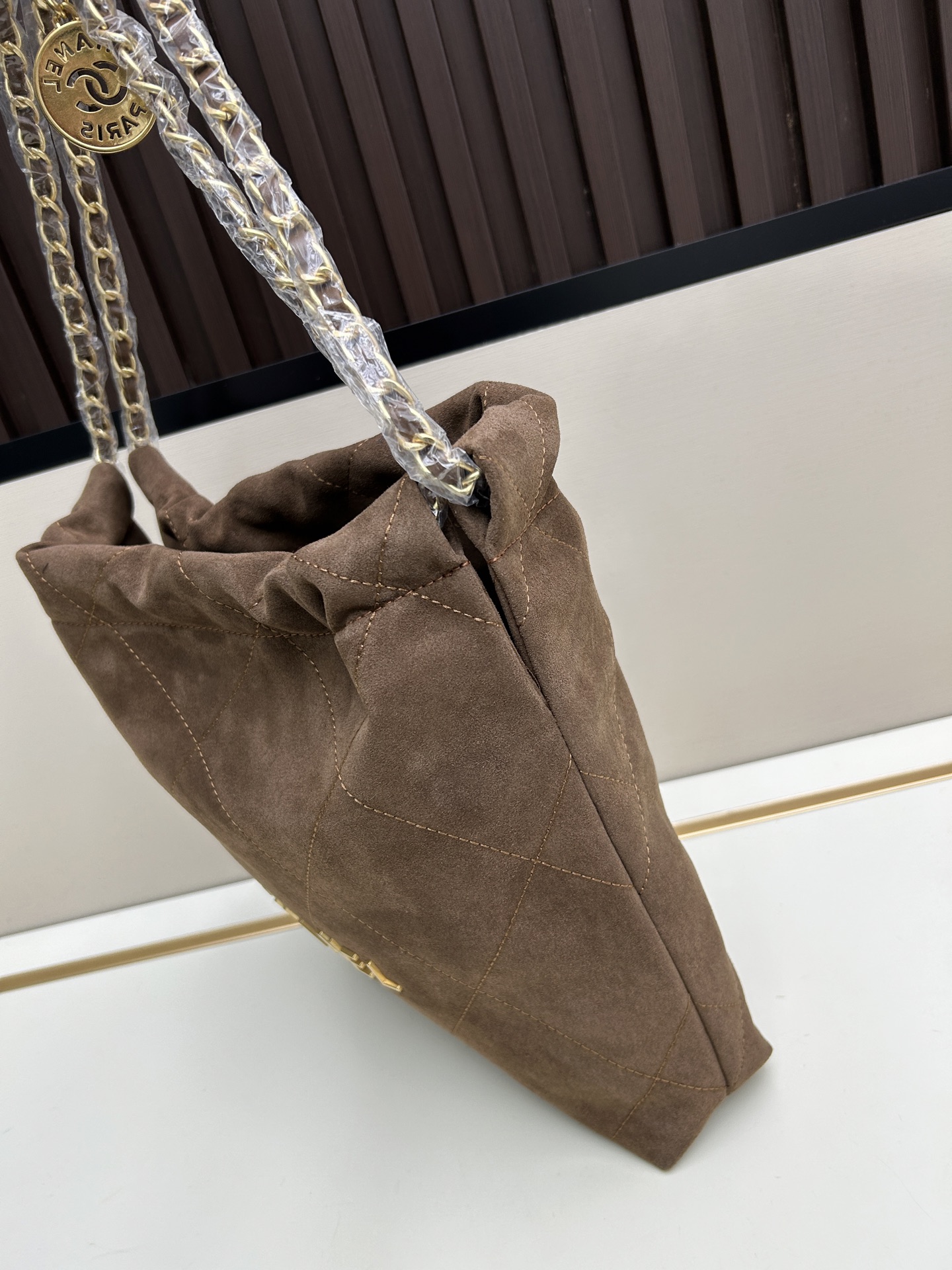 Chanel 22 Bag in Suede with Gold-Tone Hardware