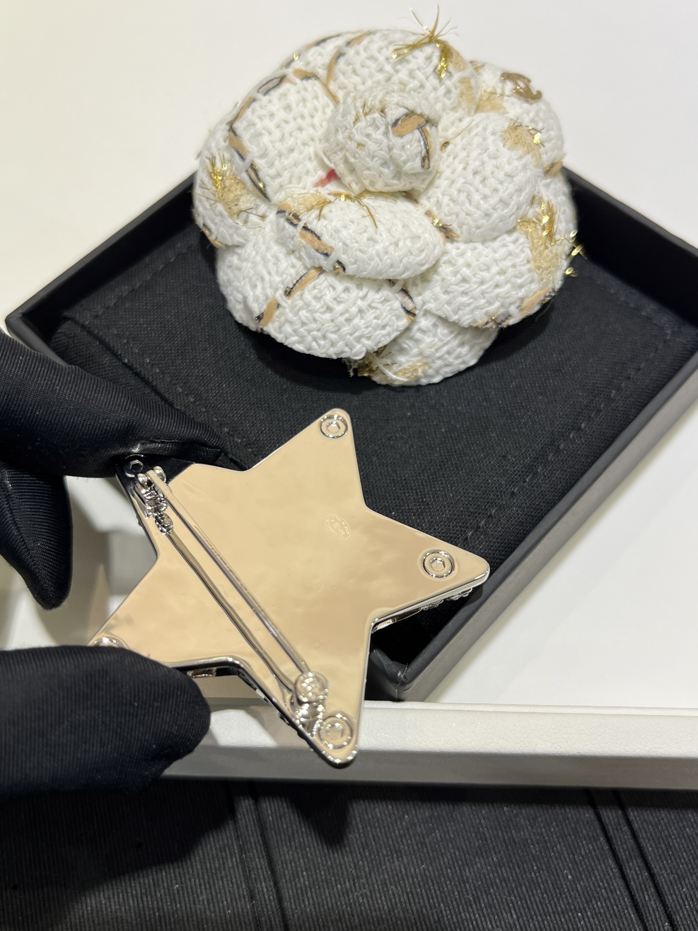 CHANEL Silver Hollow Star Brooch