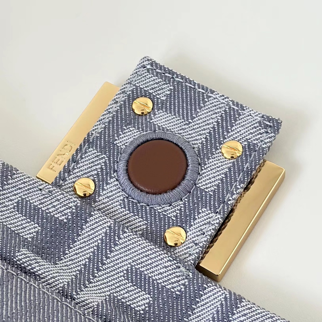 Fendi Mamma Baguette Small Blue denim-effect FF jacquard mini-bag