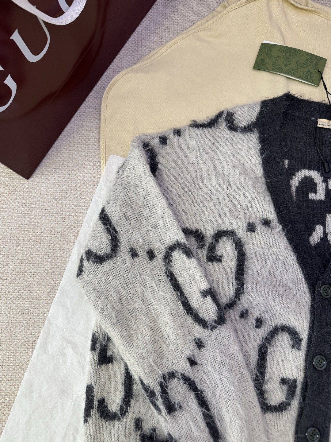 GUCCI Jacquard Mohair Reversible Cardigan