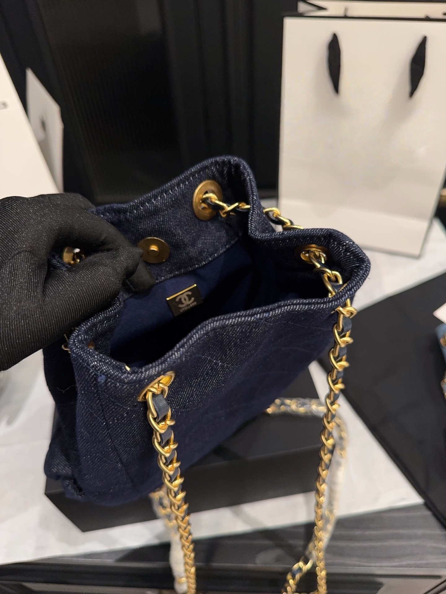 Chanel Leather Backpack Women's Dark Blue