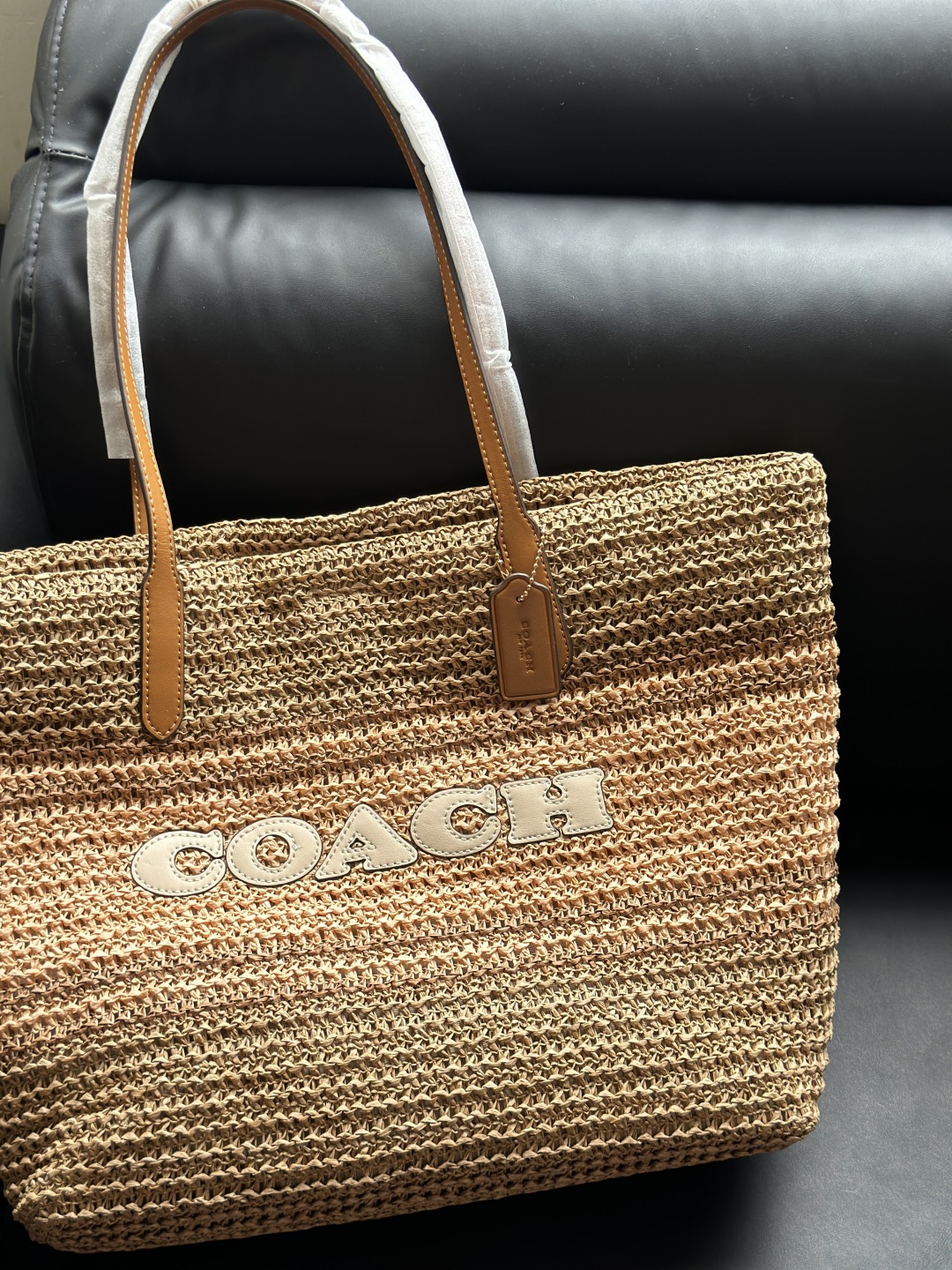 Coach Raffia Woven Tote Bag