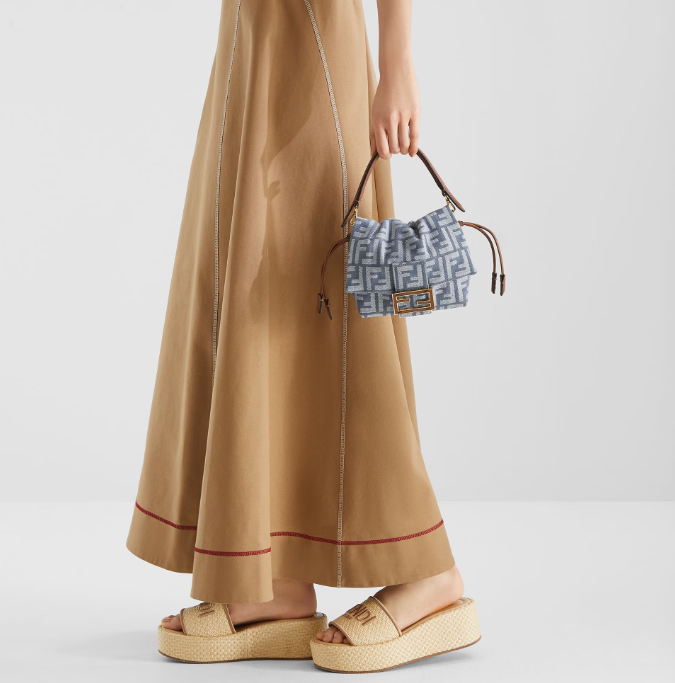 Fendi Mamma Baguette Small Blue denim-effect FF jacquard mini-bag