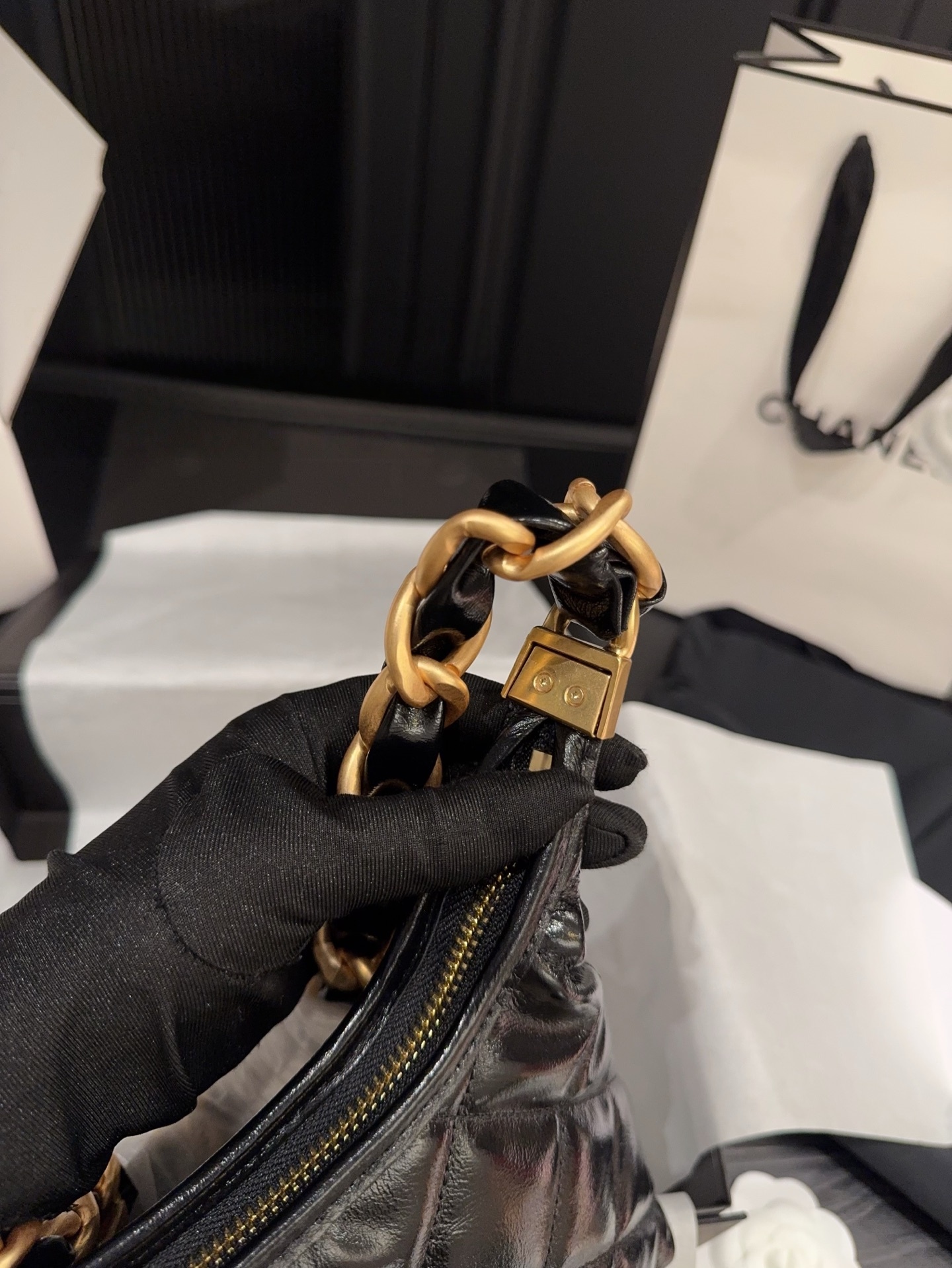 Chanel 24A Chain Hobo Bag Black