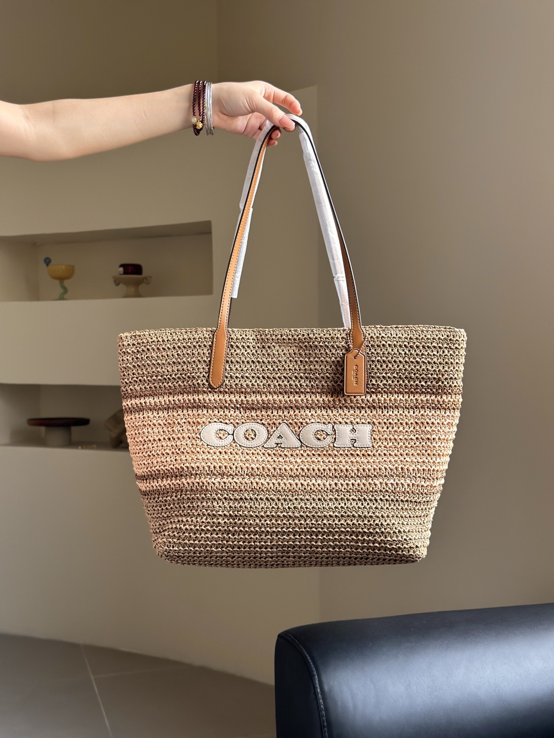 Coach Raffia Woven Tote Bag