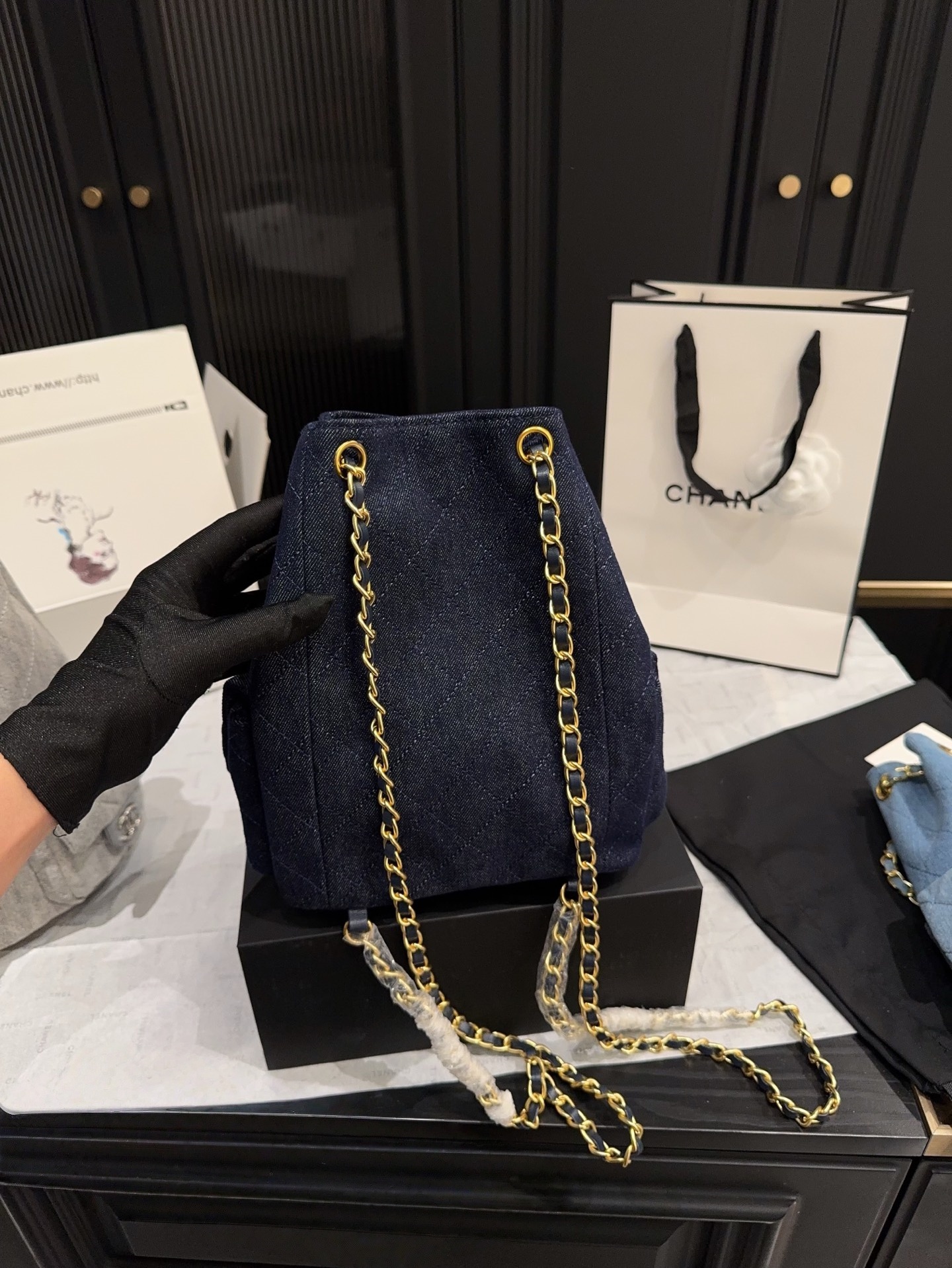 Chanel Leather Backpack Women's Dark Blue