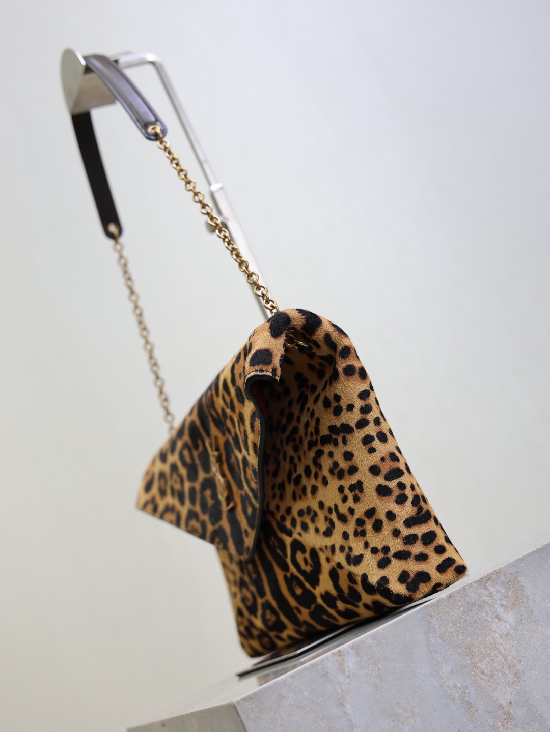 SAINT LAURENT Cassandre leather-trimmed leopard-print calf hair shoulder bag