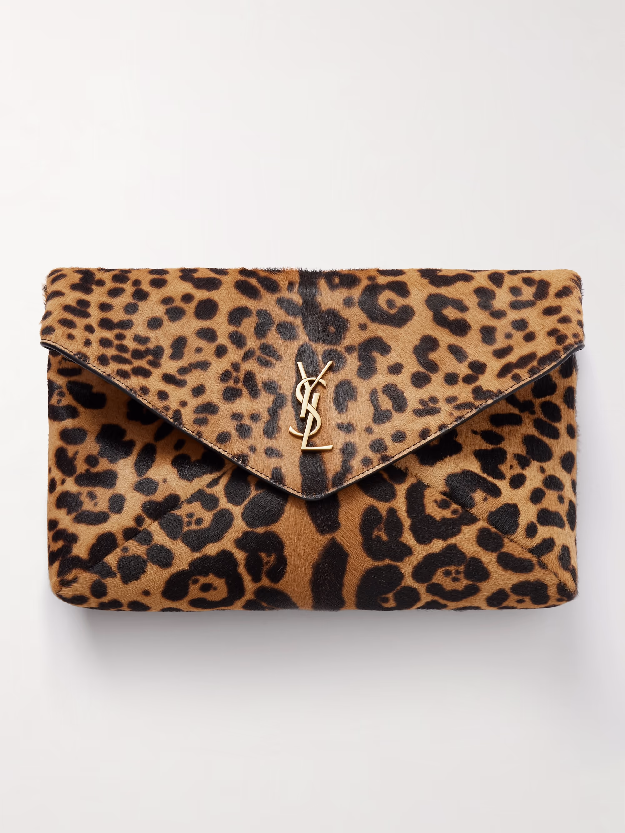 SAINT LAURENT Cassandre leather-trimmed leopard-print calf hair shoulder bag