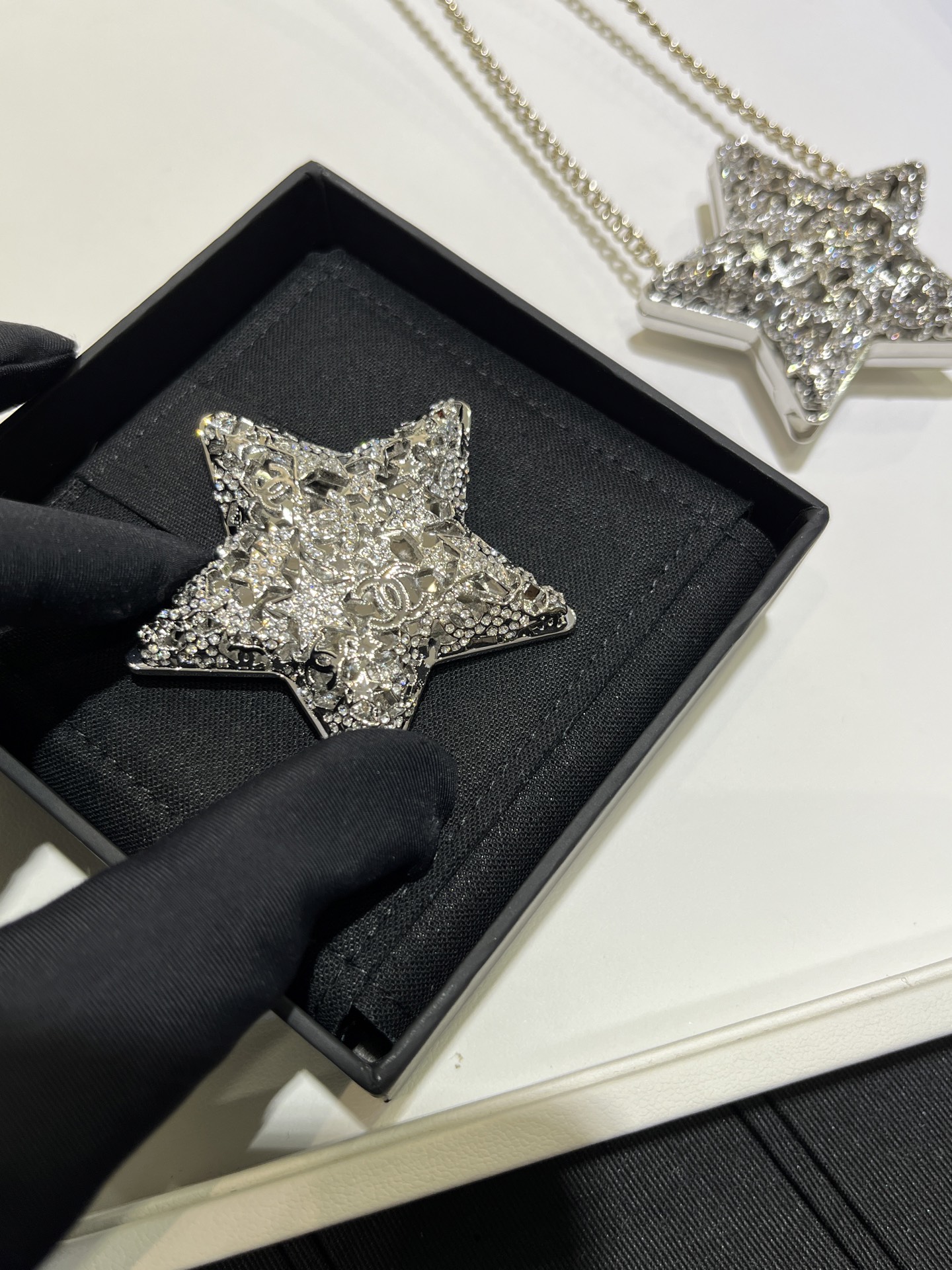 CHANEL Silver Hollow Star Brooch