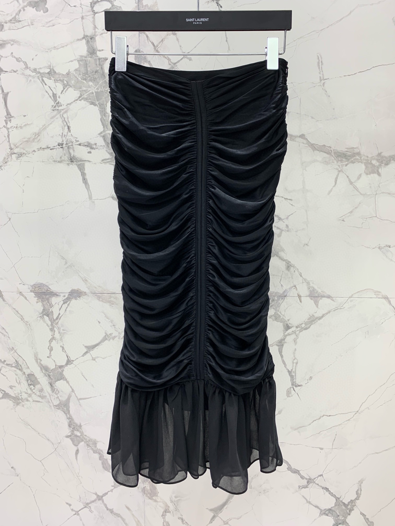 SAINT LAURENT Pleated Acetate Knit Midi Skirt