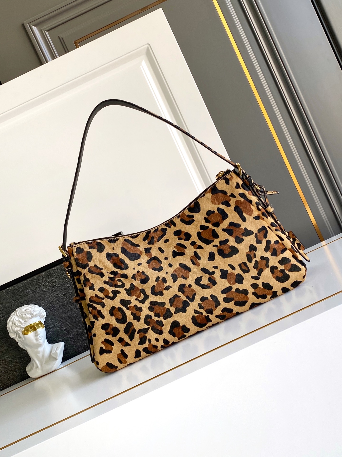 Prada Aimée large leather shoulder bag Leopard Print