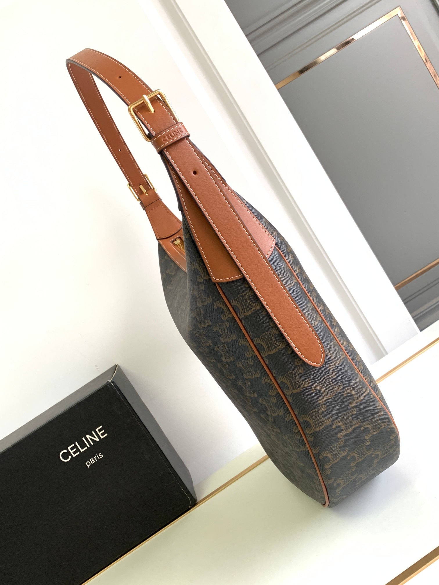 Celine MEDIUM HELOÏSE BAG IN TRIOMPHE CANVAS AND CALFSKIN