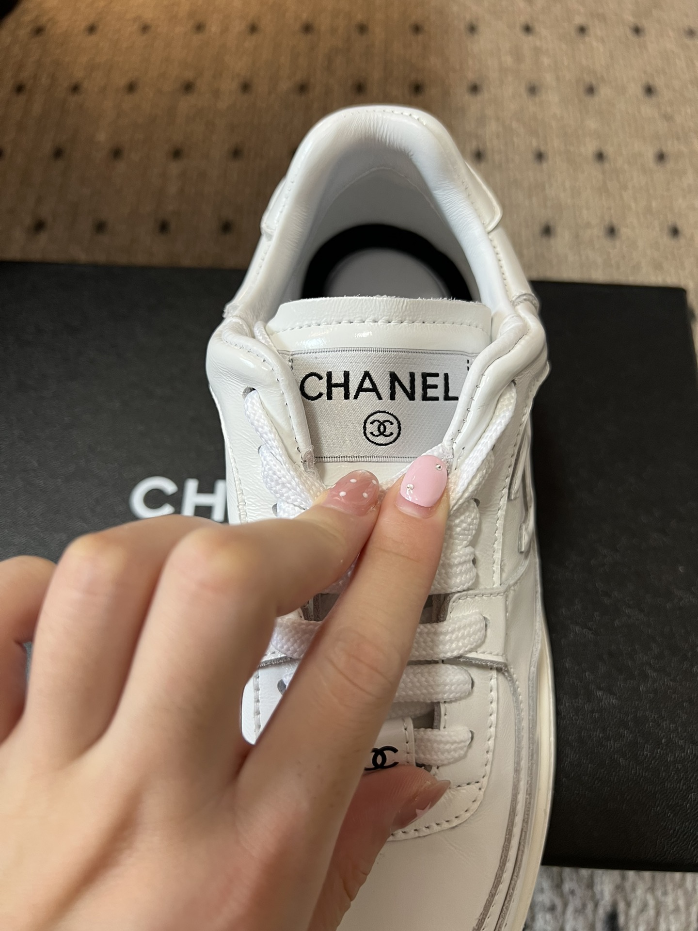 CHANEL Patent Leather Low-Top Trainers Light Beige