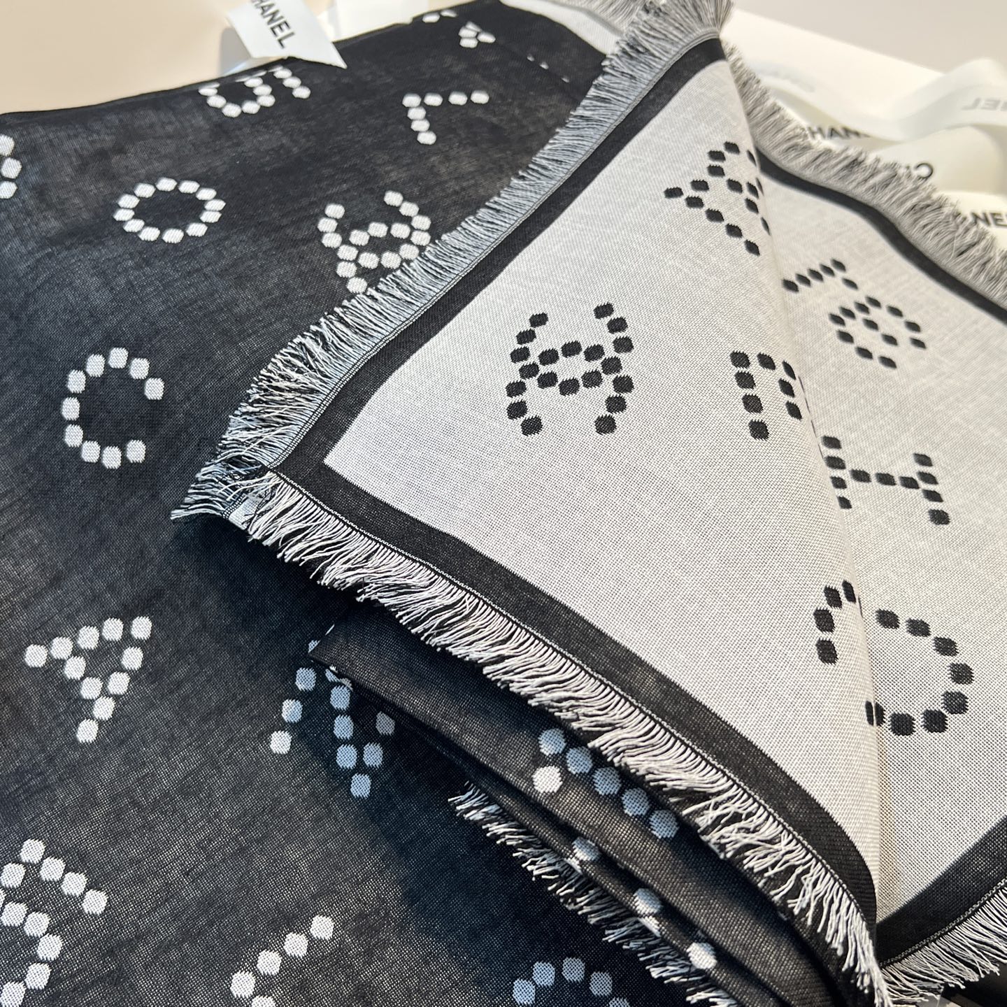 Chanel 25C Black, White & Grey Pearl Double-C Scarf