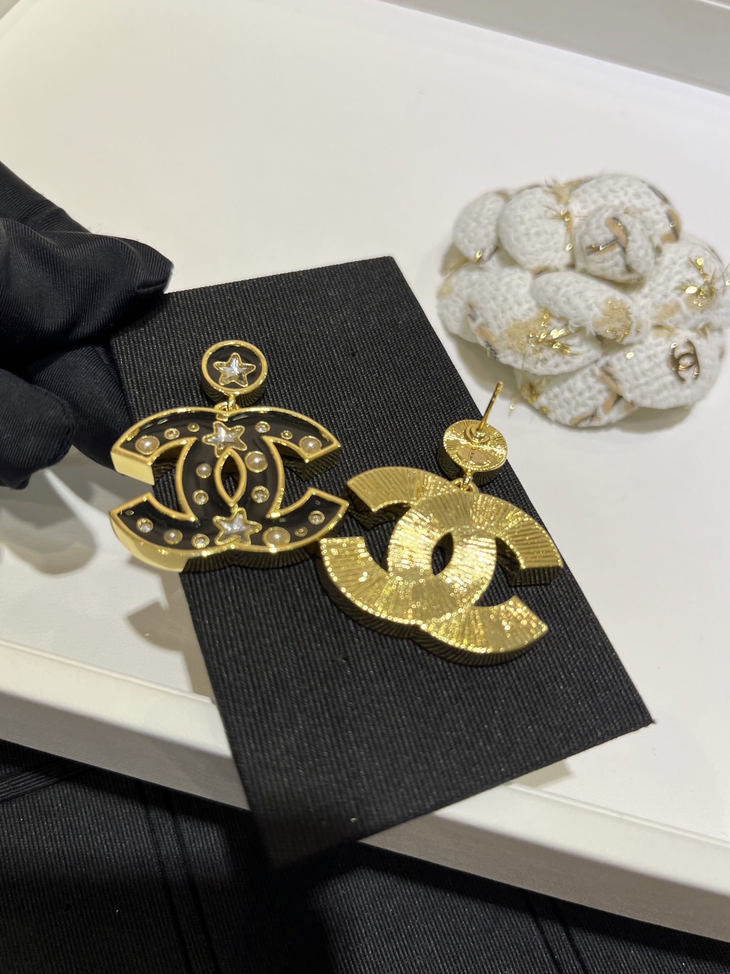 CHANEL Black Enamel Star Earrings