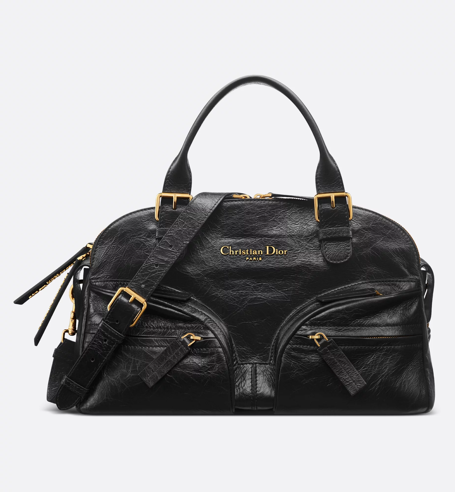 DIOR Medium Grand Tour Bowling Bag Black Crinkled Calfskin