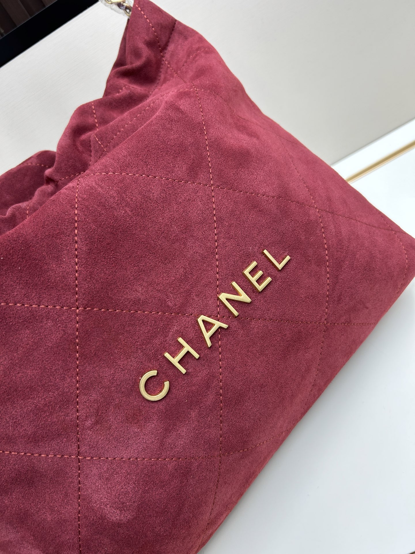 Chanel 22 Bag in Suede with Gold-Tone Hardware