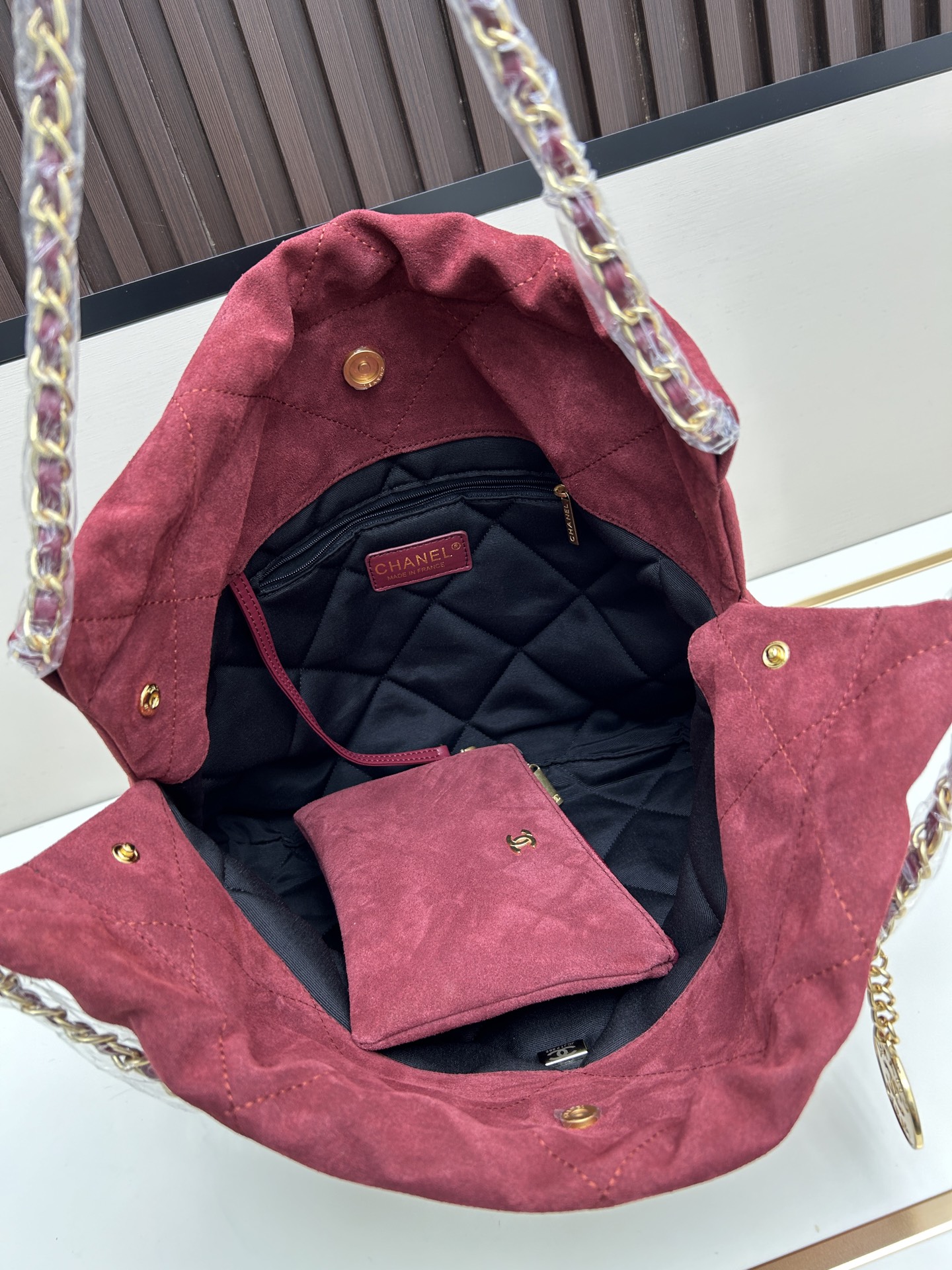 Chanel 22 Bag in Suede with Gold-Tone Hardware