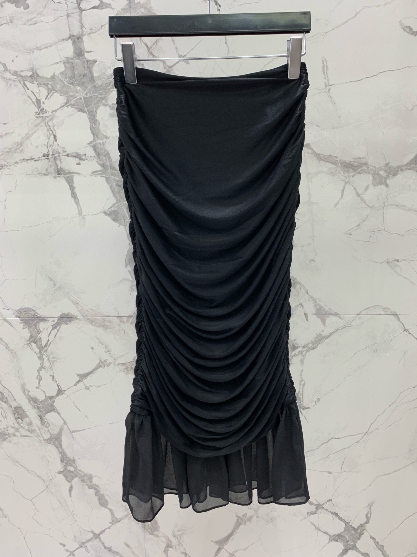 SAINT LAURENT Pleated Acetate Knit Midi Skirt