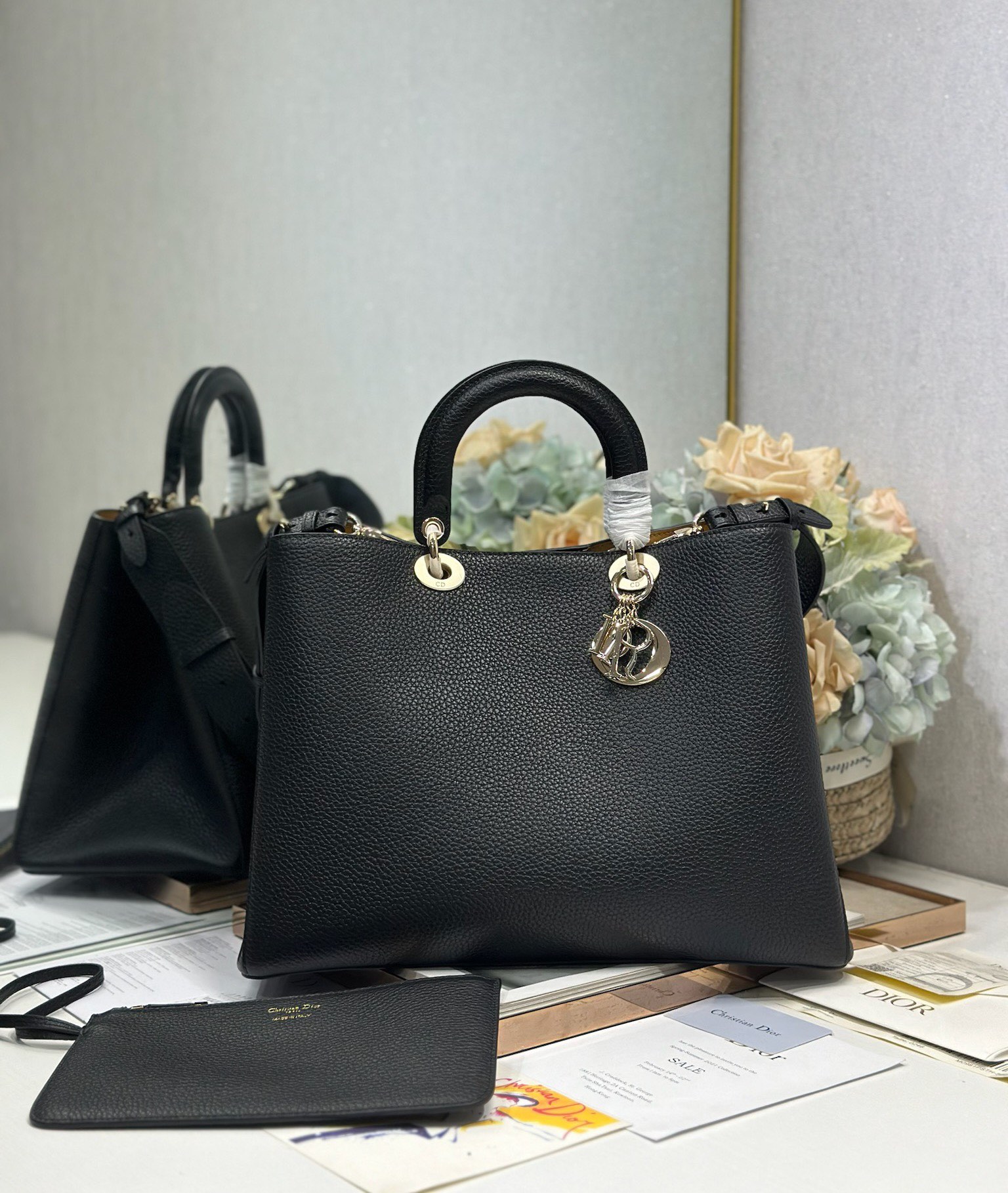 Dior Toujours Bag in Black Grained Calfskin